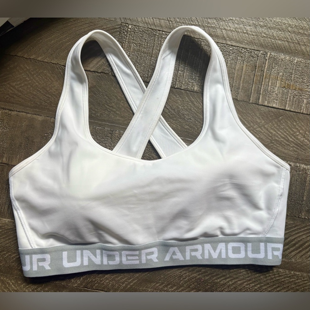 Women’s Under Armour White and Gray Sports Bra Moisture-Wicking Racerback NWOT